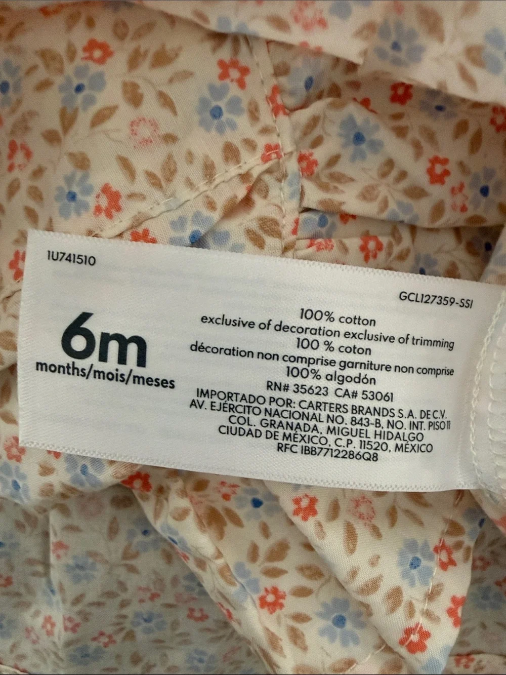 Carter's Cream Baby Dress with Pink & Blue Floral Print